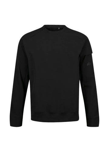 Men's black sweatshirt with crew neck, front view