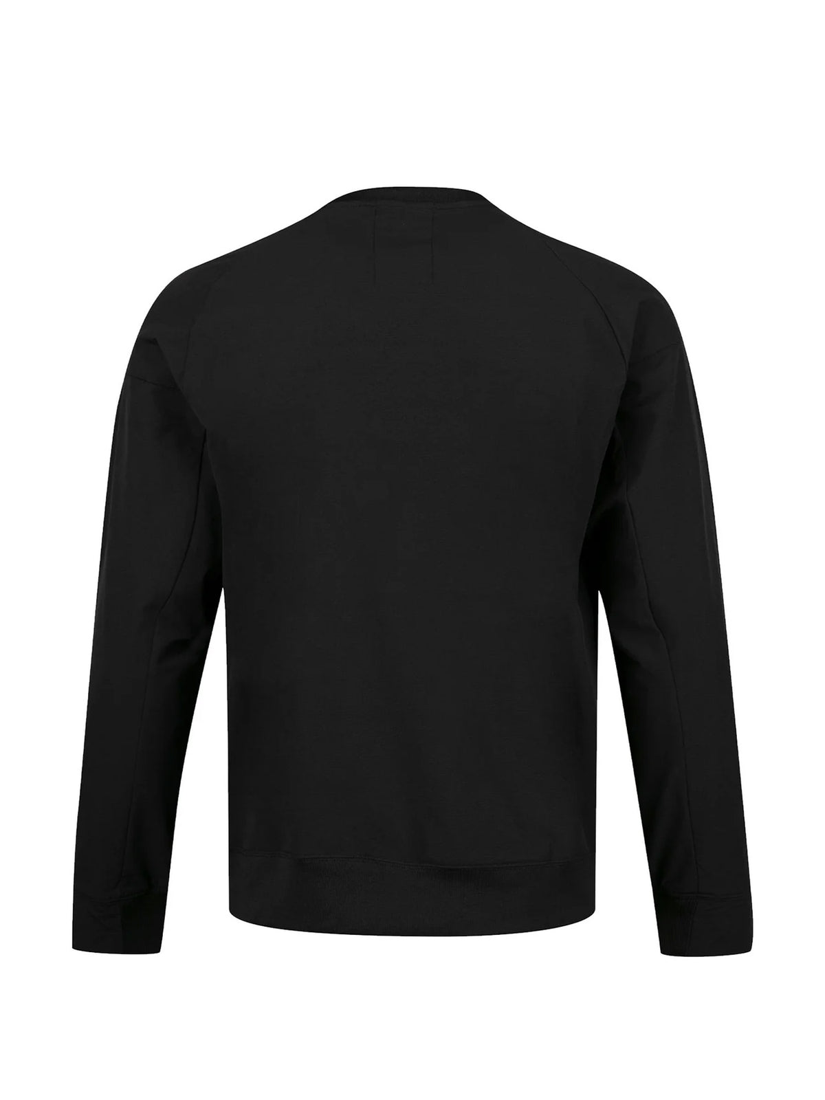 Men's black sweatshirt with crew neck, side view