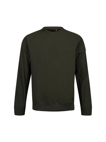 Boy's green sweatshirt with concealed zip and sleeve pocket, front view