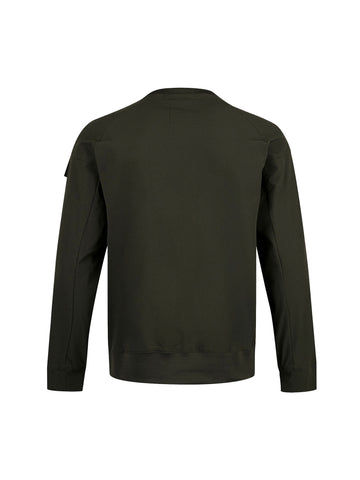 Boy's green sweatshirt with concealed zip and sleeve pocket, back view