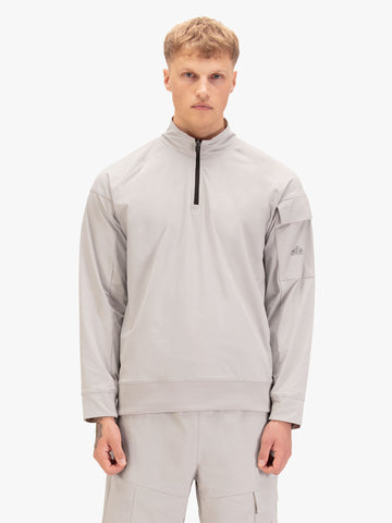 Men's grey sweatshirt with quarter-zip neck, front view
