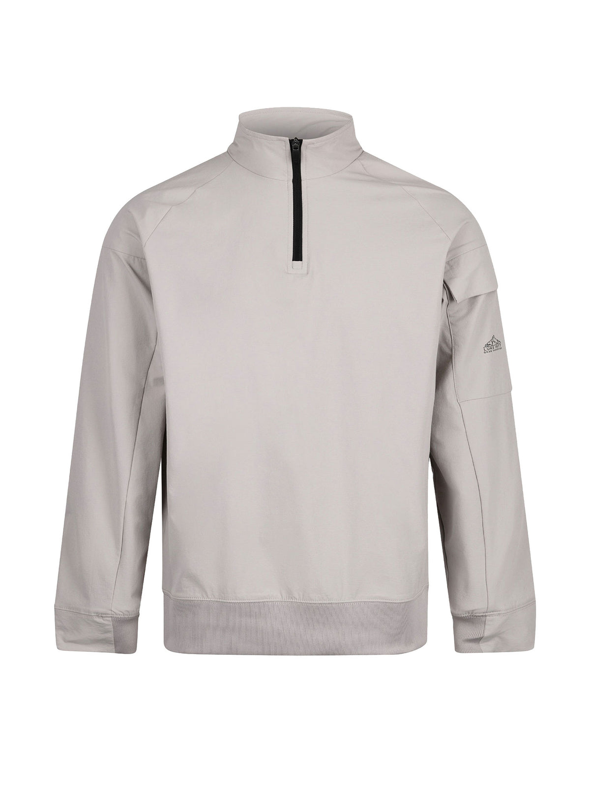 Men's grey sweatshirt with quarter-zip neck, front view
