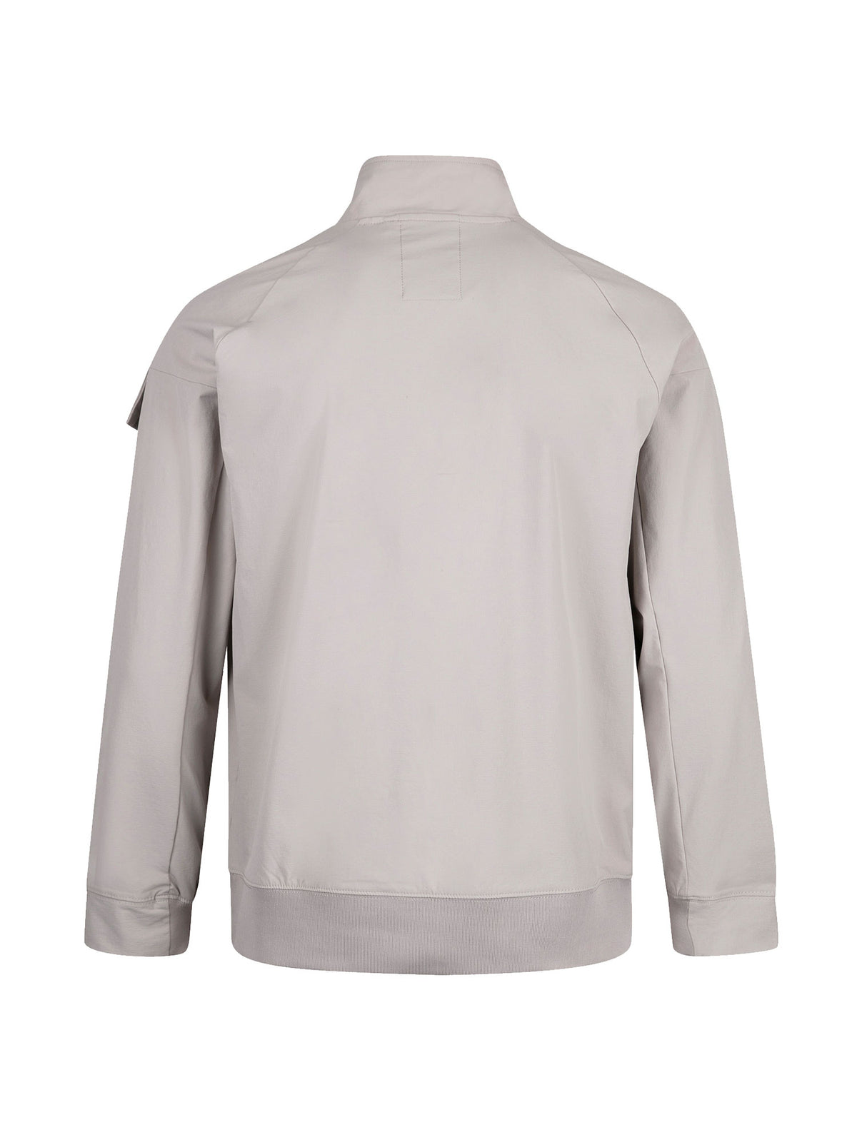 Men's grey sweatshirt with quarter-zip neck, detail view
