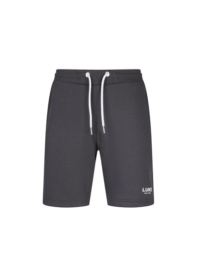 Men's grey shorts with drawstring waistband, front view
