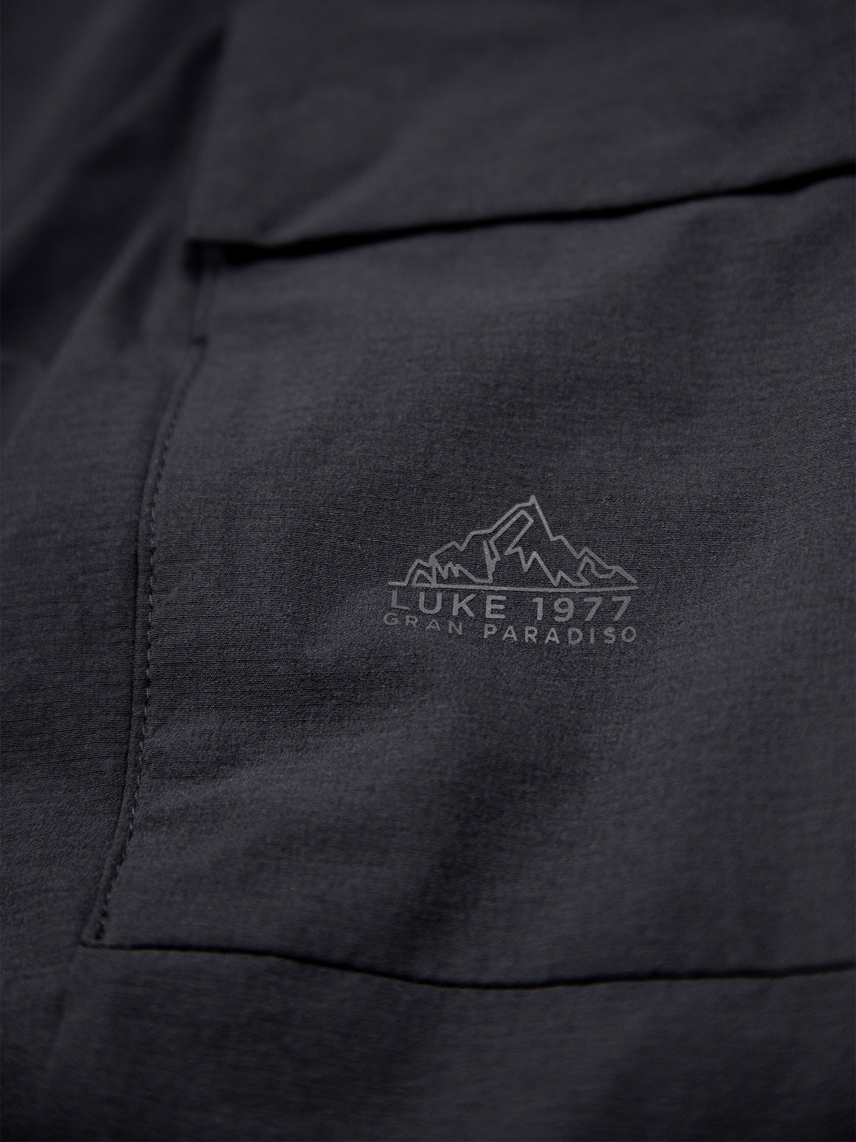 Men's black jacket with zip-up front.
