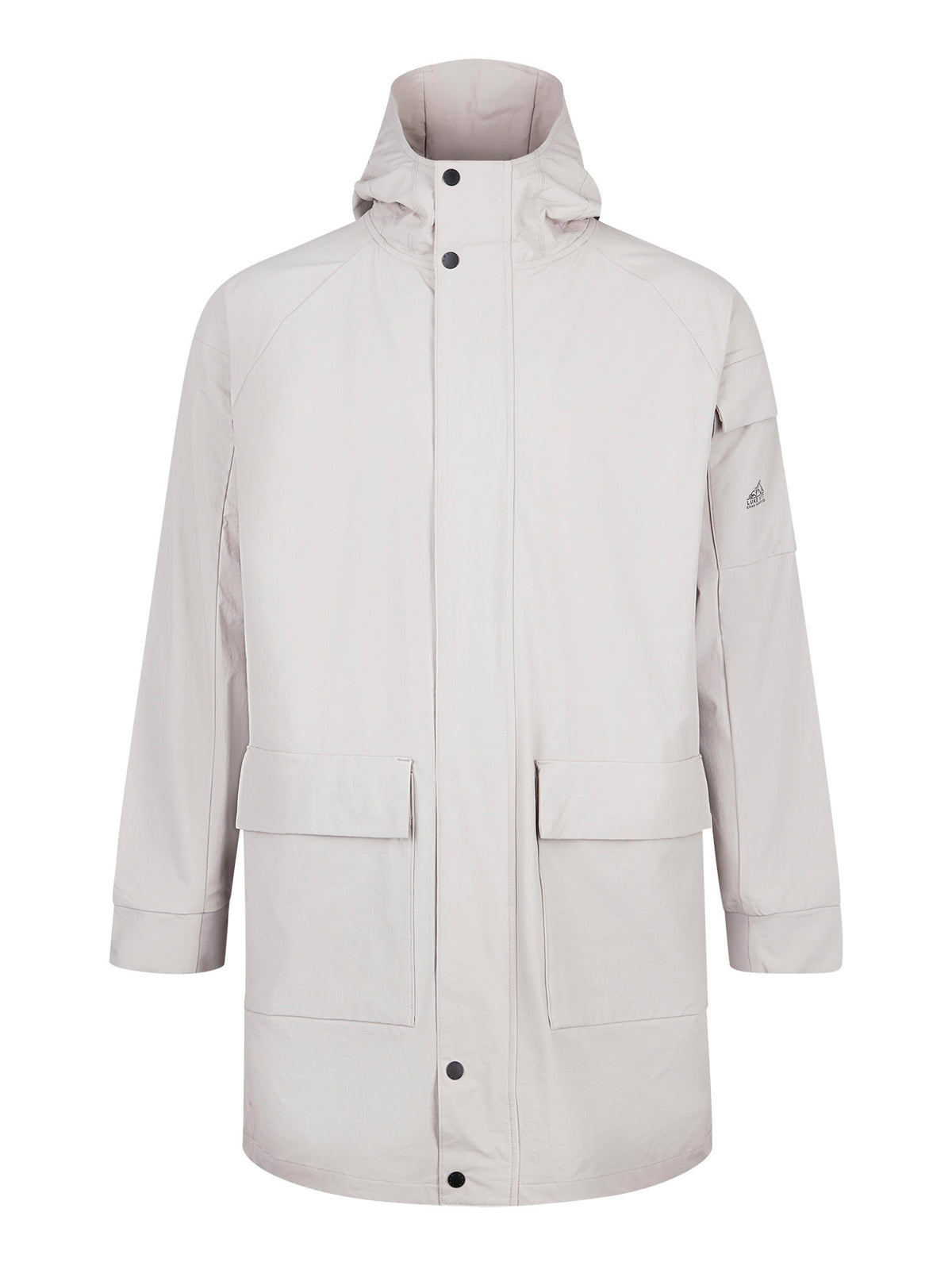 Men's grey jacket with zip-up front, front view