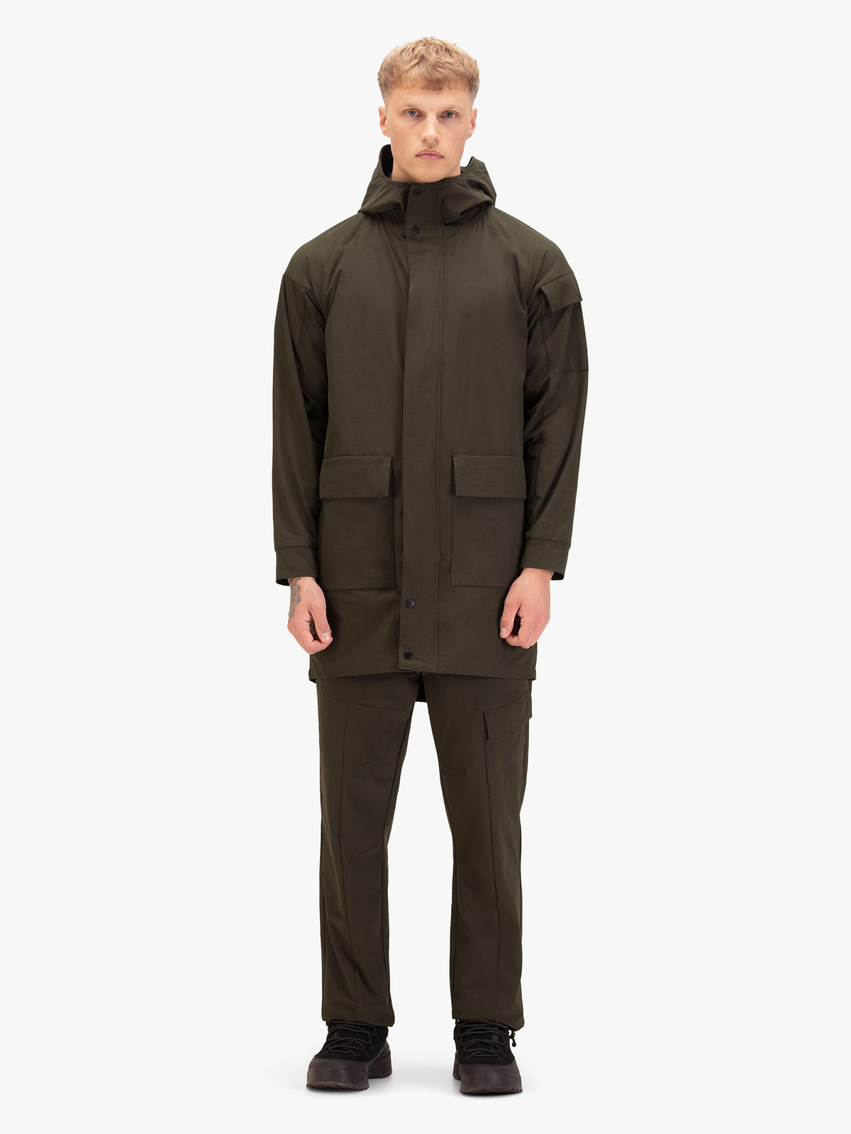 Men's green jacket with zip-up front.