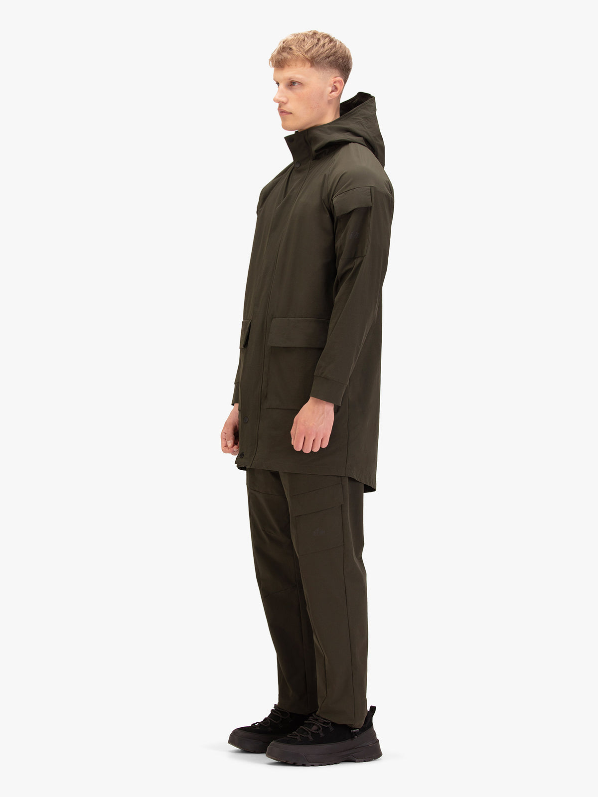 Men's green jacket with zip-up front.