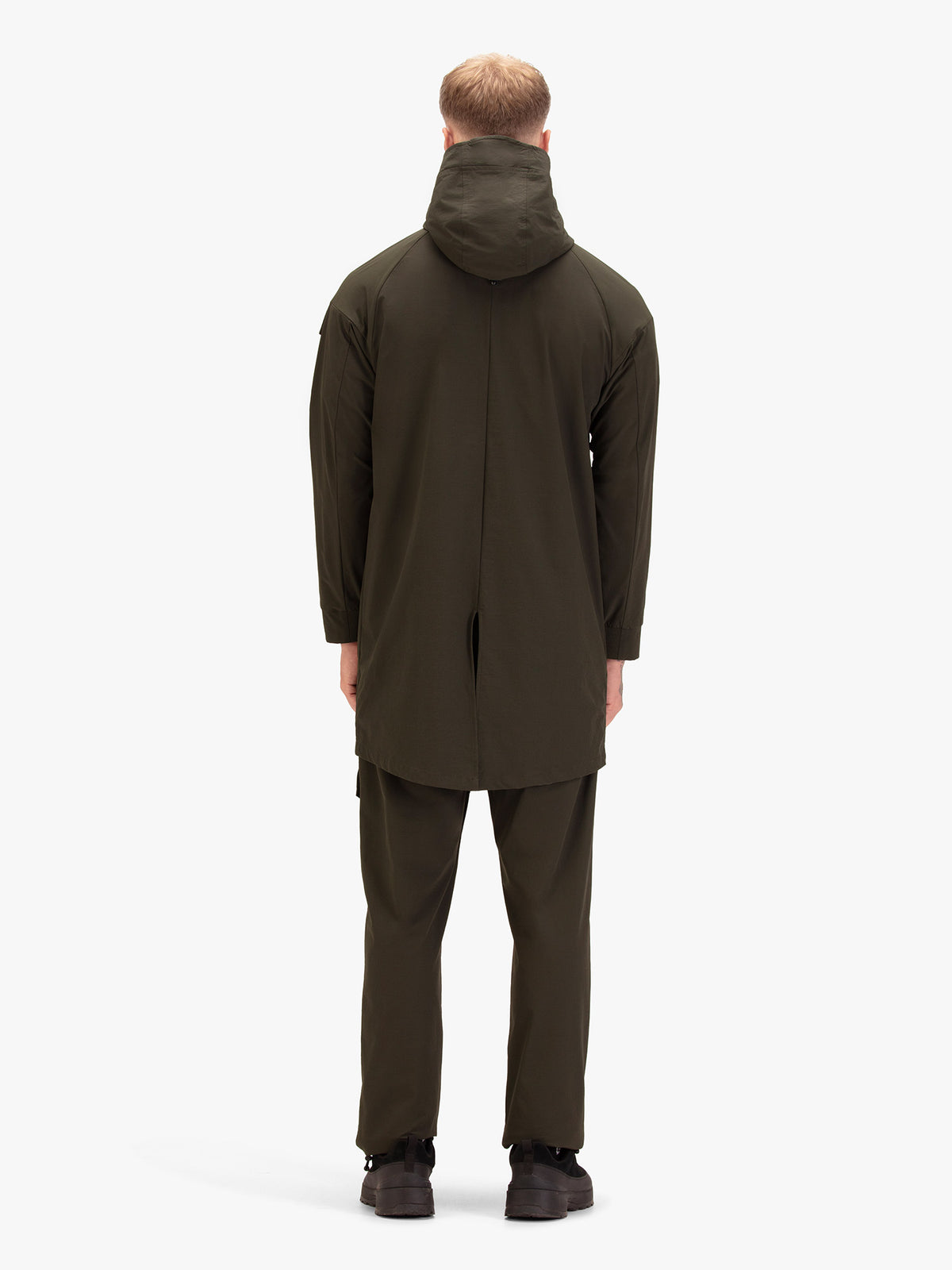 Men's green jacket with zip-up front.