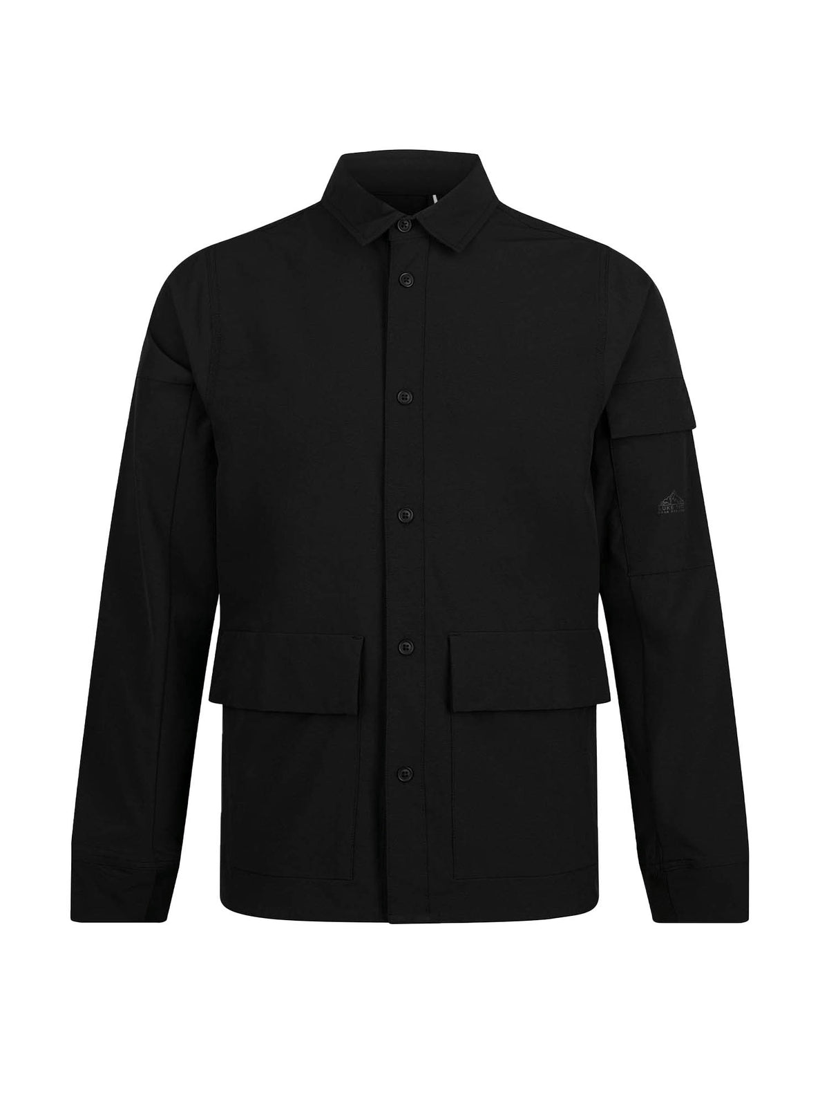 Men's black shirt with button-up front.