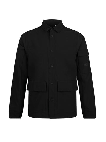 Men's black shirt with button-up front.
