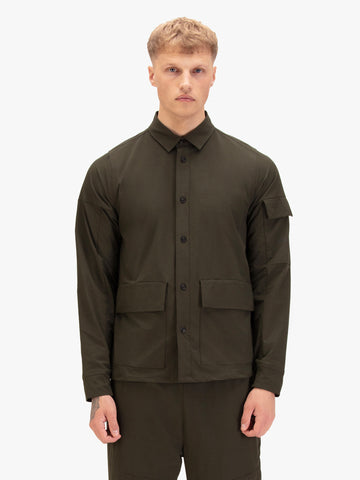 Men's green shirt with button-up front.
