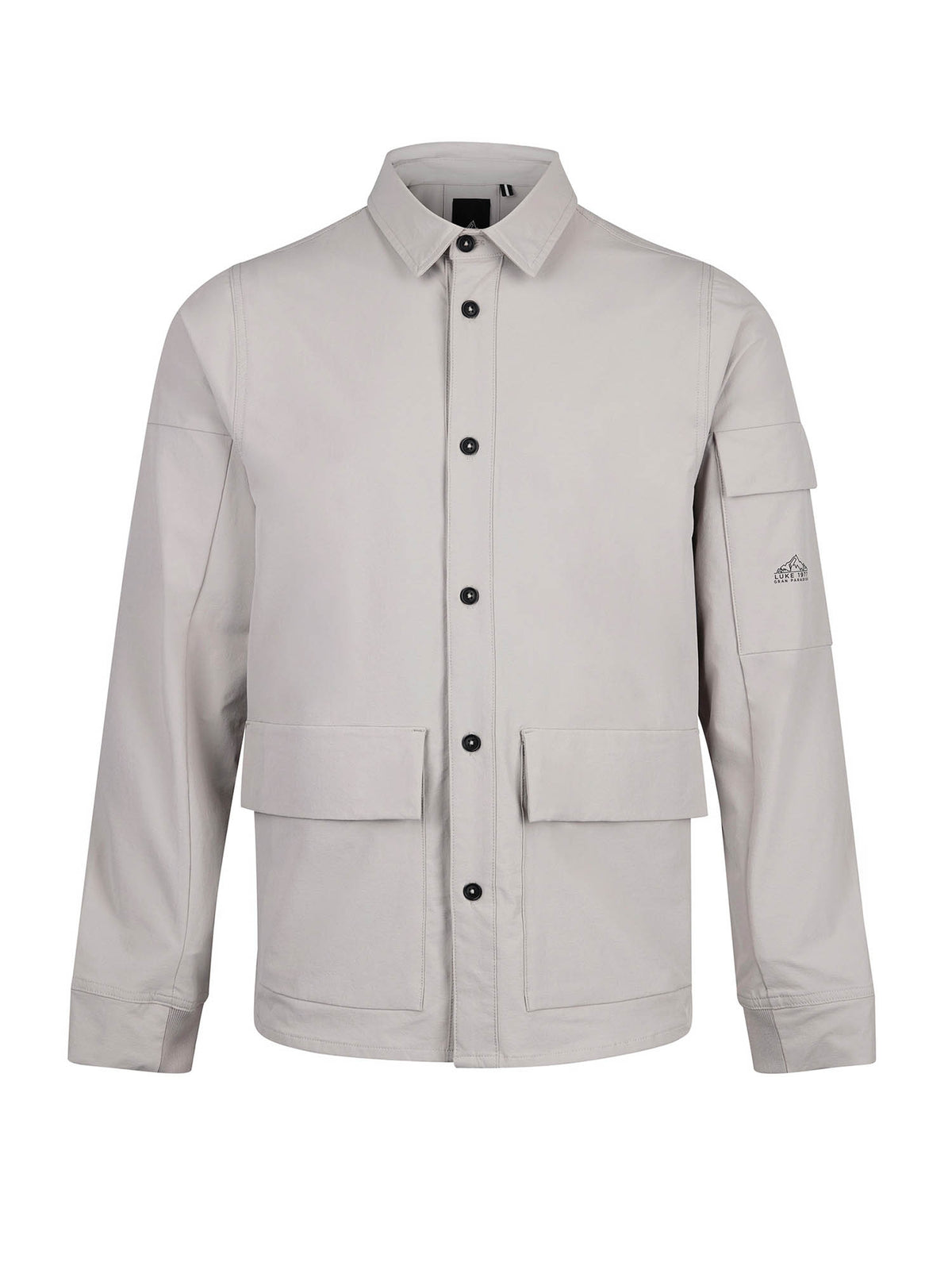 LUKE 1977 Gran Paradiso Canavese men's technical nylon shirt in cement grey with snap pockets
