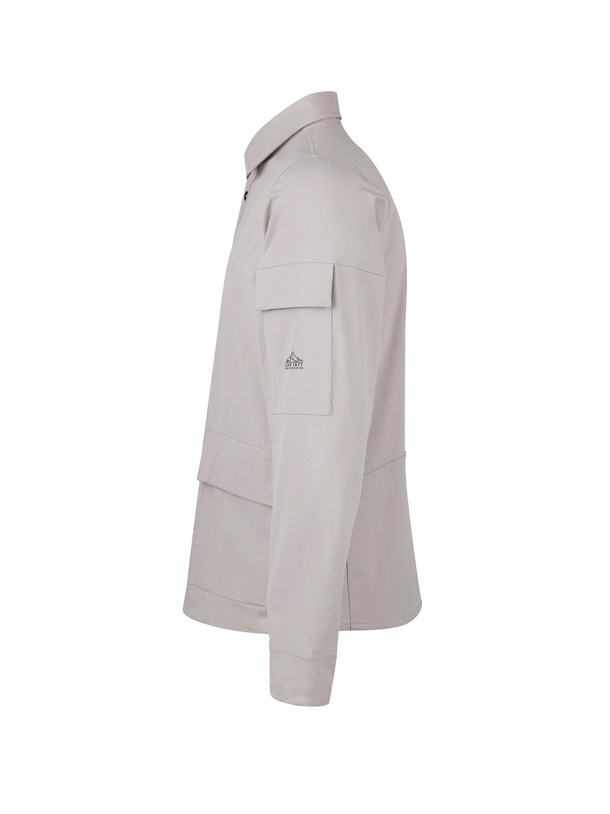 Cement grey LUKE 1977 Canavese technical shirt, side profile showing sleeve pocket