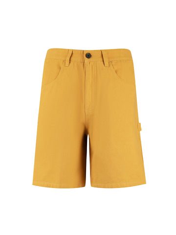 Men's yellow shorts with drawstring waistband.