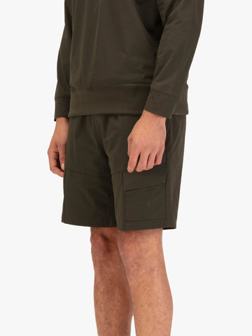Men's green shorts with drawstring waistband.