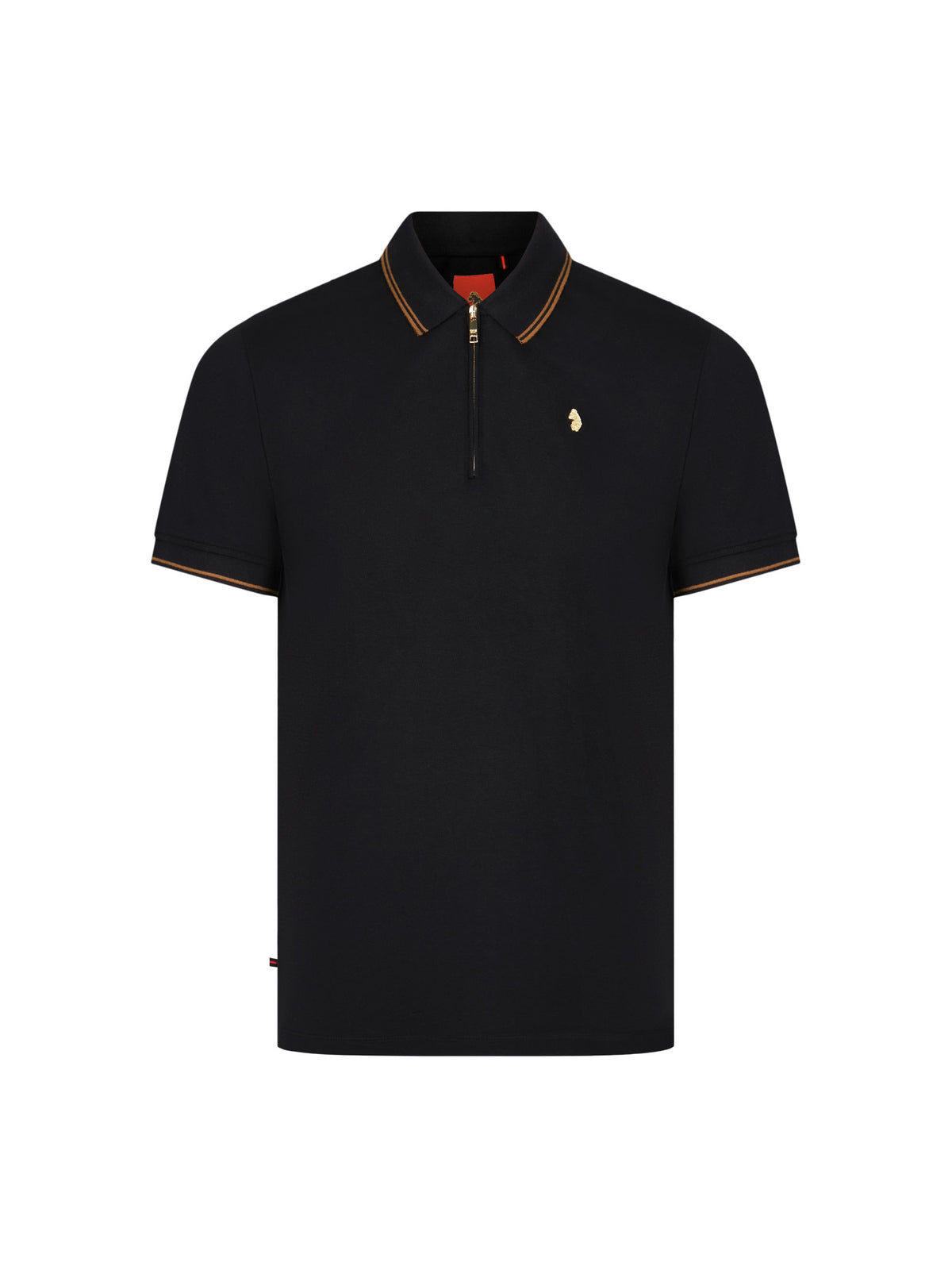 Texas Tip Cotton Pique Zip Neck Polo Shirt - Black
