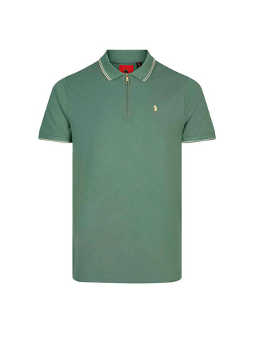 Texas Tip Cotton Pique Zip Neck Polo Shirt - Green