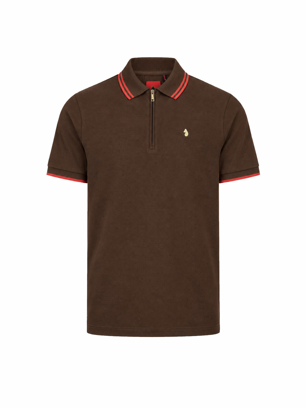 Texas Tip Cotton Pique Zip Neck Polo Shirt - Chocolate