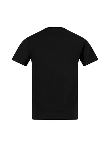 Boy's black t-shirt with crew neck, back view