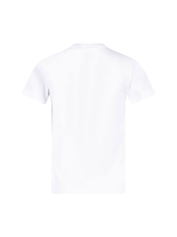 Boy's white t-shirt with crew neck, back view