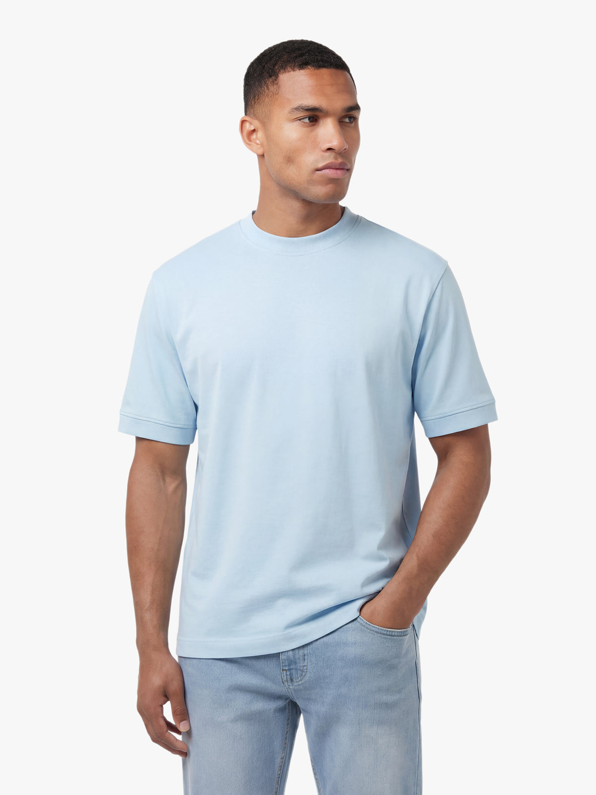 Dapper Schnapper Relaxed Fit Rib Cuff T-Shirt - Sky Blue