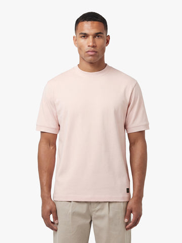 Men's relaxed-fit pink t-shirt with crew neck and short sleeves, front view