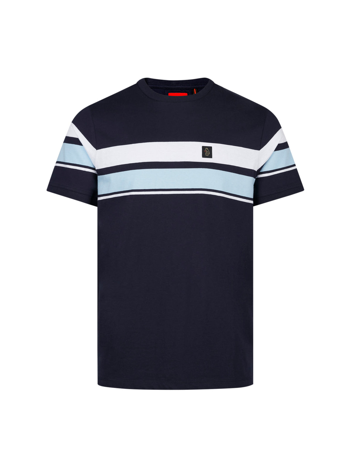 Men's navy t-shirt with crew neck and short sleeves, front view