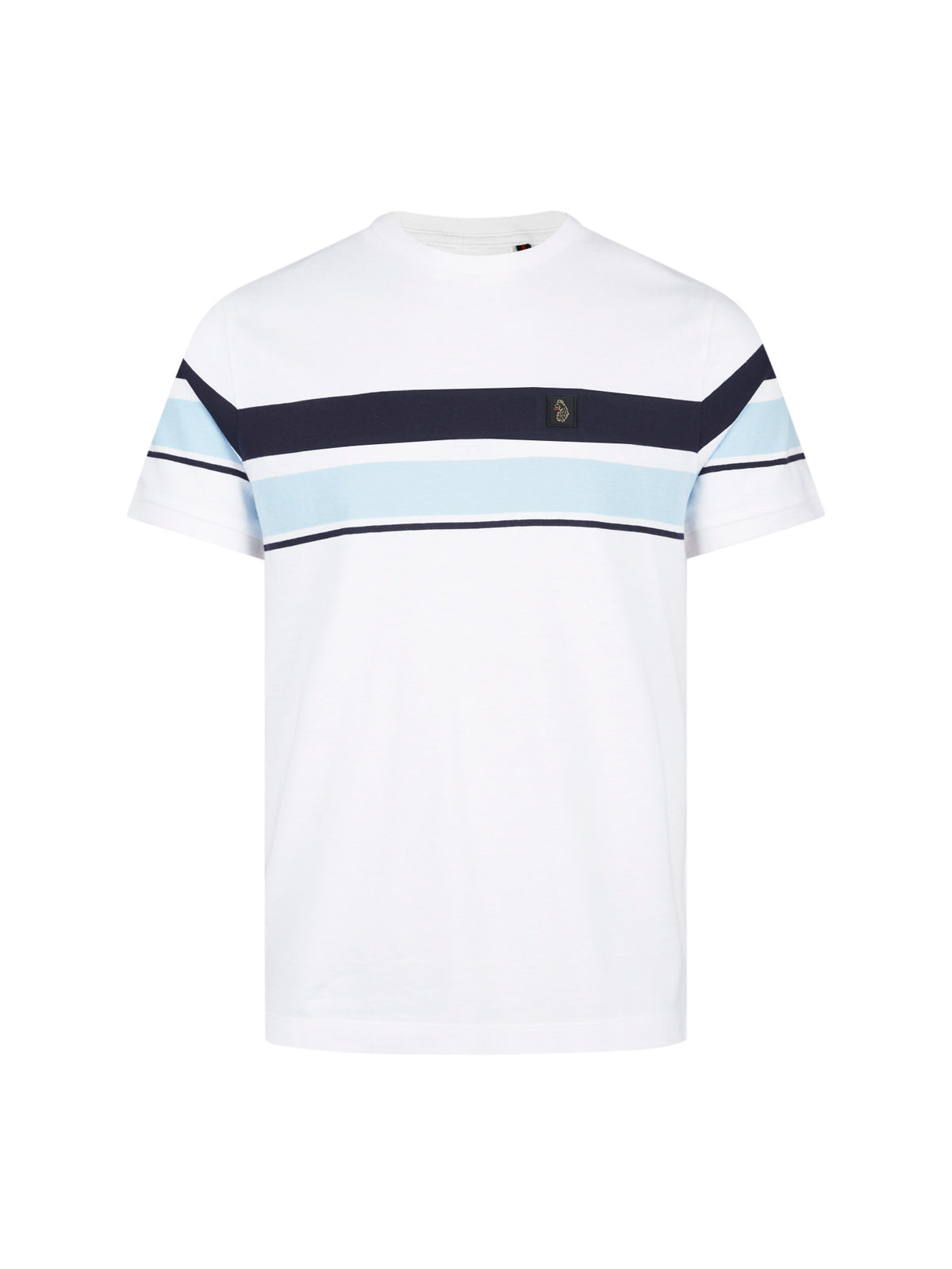 Men's white t-shirt with crew neck and short sleeves, front view