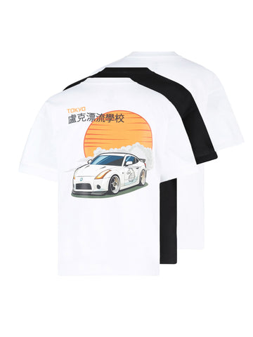 Boy's multicolour 3-pack t-shirt with crew neck and cotton, back view