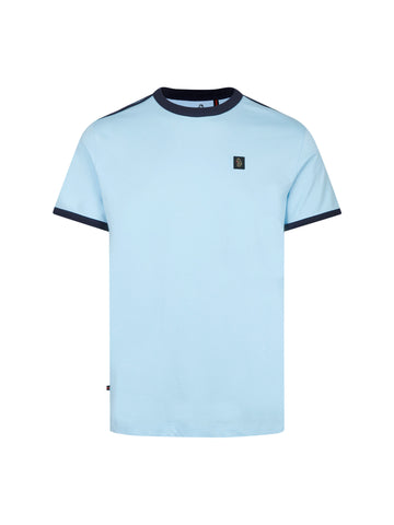 Men's blue t-shirt with crew neck and short sleeves, front view