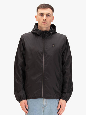 Men's black jacket with zip-up front, front view