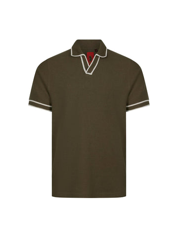 Men's green polo shirt with polo collar, front view