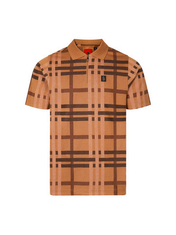 Men's orange polo shirt with polo collar, front view