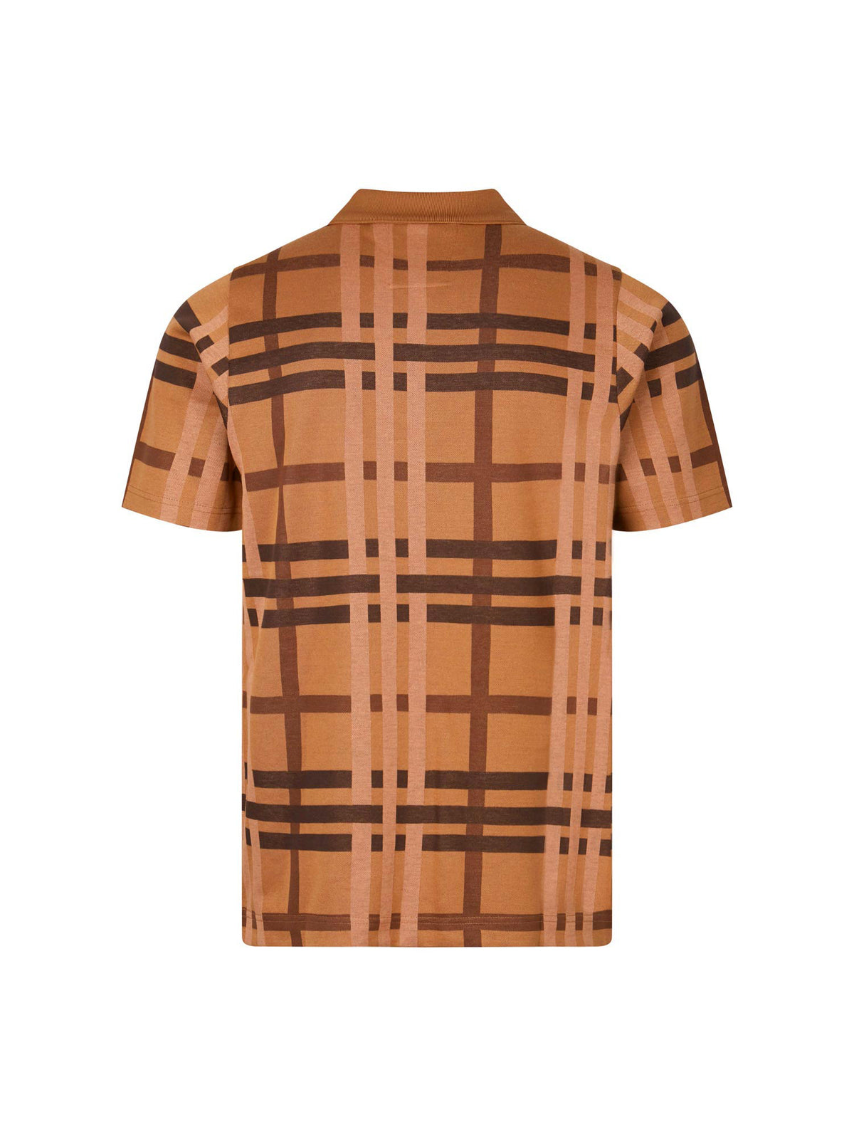 Men's orange polo shirt with polo collar, detail view