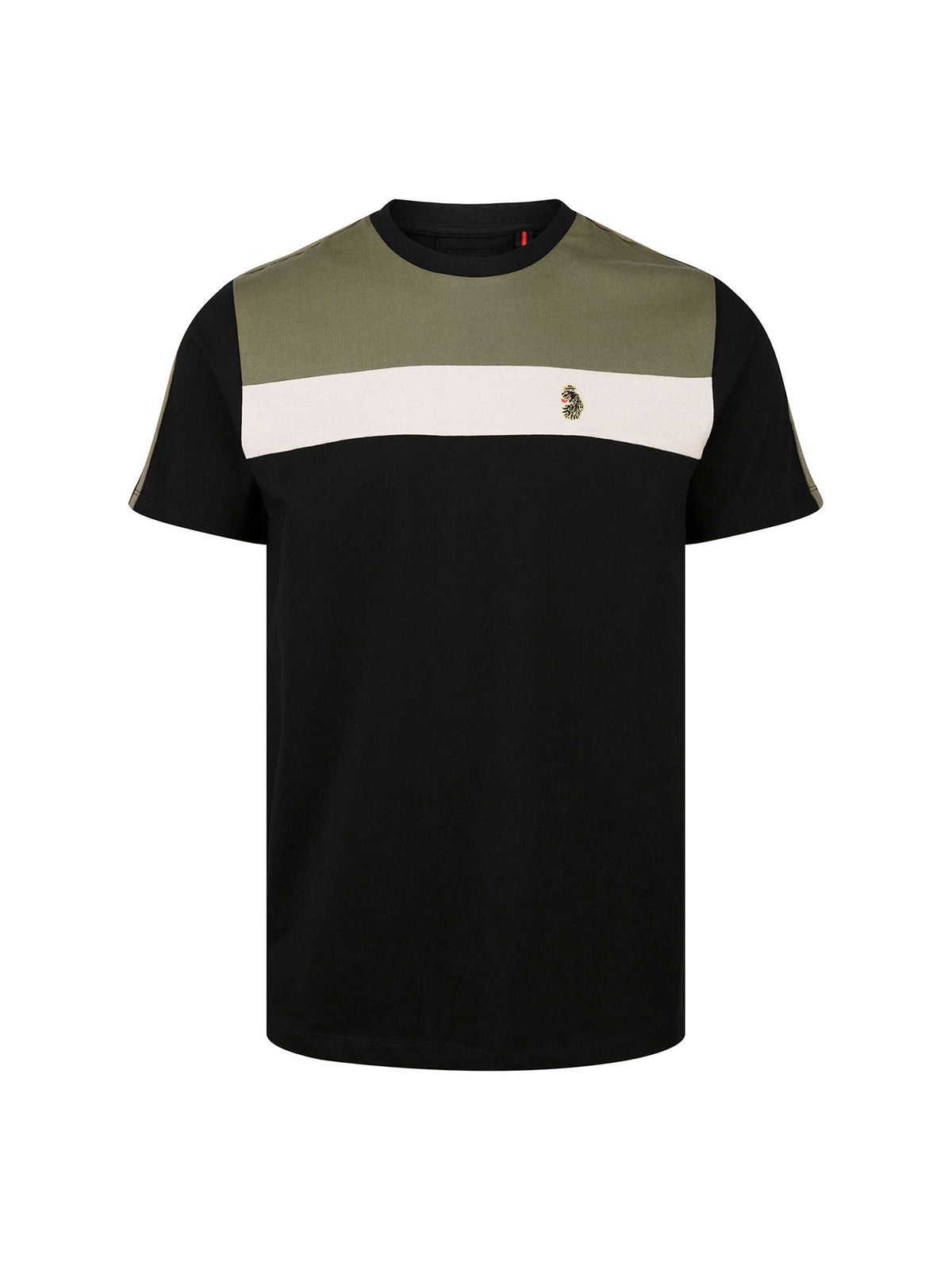 Men's black t-shirt with crew neck and short sleeves, front view