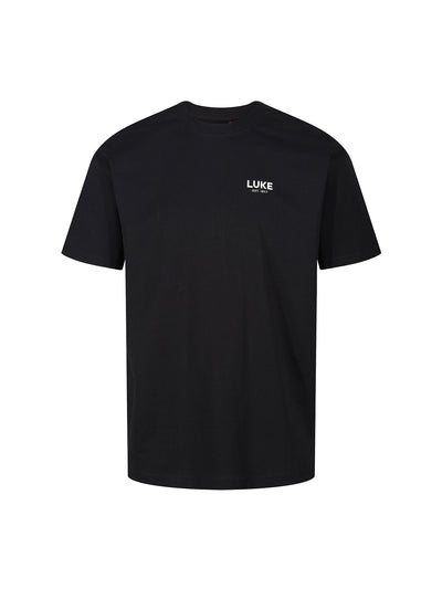 Men's relaxed-fit black t-shirt with crew neck and short sleeves, front view