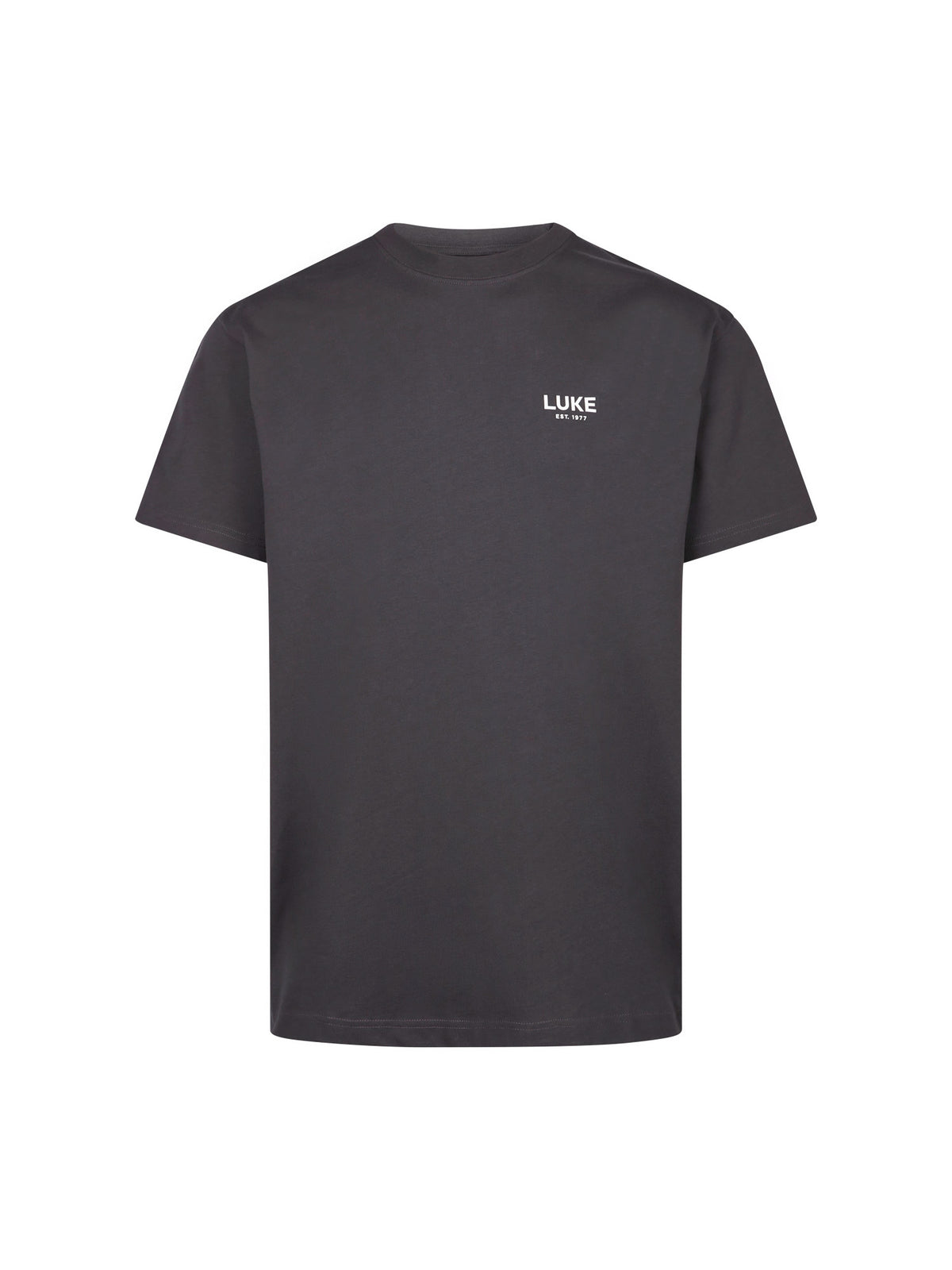 Men's relaxed-fit grey t-shirt with crew neck and short sleeves, front view