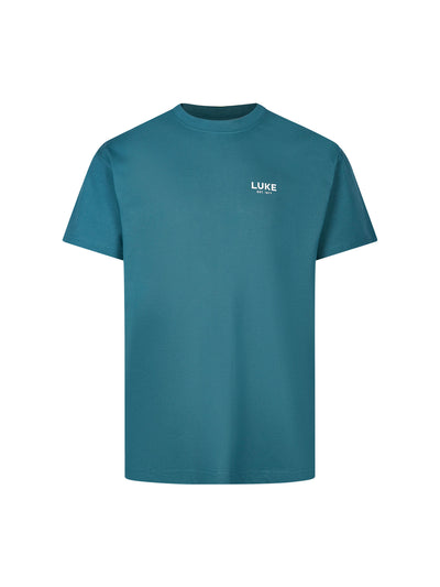 Men's relaxed-fit blue t-shirt with crew neck and short sleeves, front view
