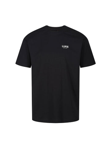 LUKE 1977 Exquisite men's relaxed fit heavyweight cotton t-shirt in black with raised LUKE EST. 1977 print