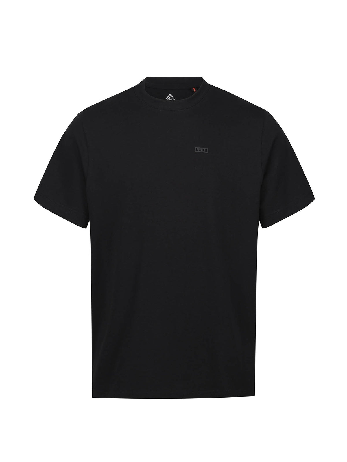 Men's black t-shirt with crew neck and short sleeves - front view.
