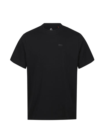 Men's black t-shirt with crew neck and short sleeves - front view.