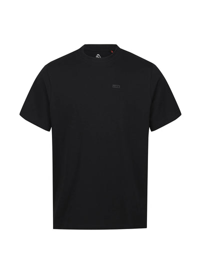 Men's black t-shirt with crew neck and short sleeves - front view.