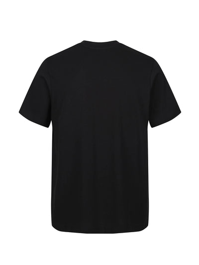Men's black t-shirt with crew neck and short sleeves worn by a model - front view.