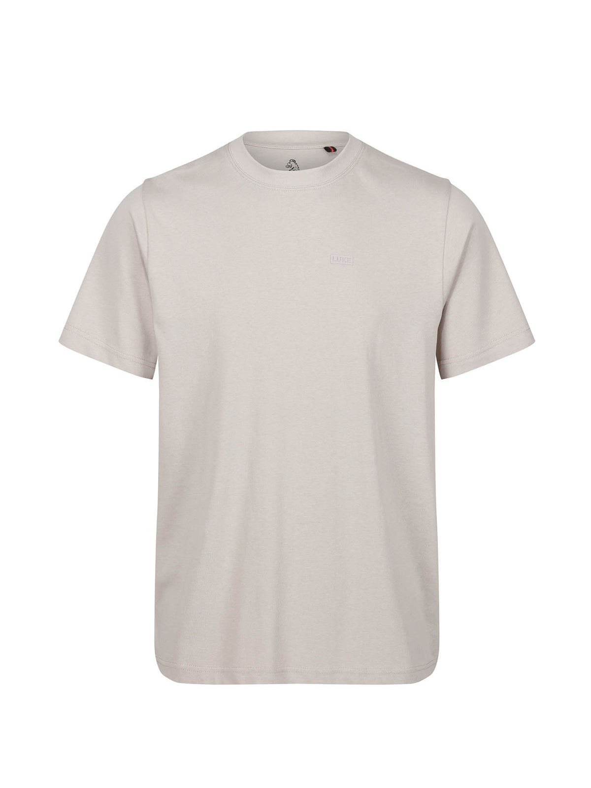 Men's beige t-shirt with crew neck and short sleeves - front view.