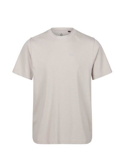 Men's beige t-shirt with crew neck and short sleeves - front view.