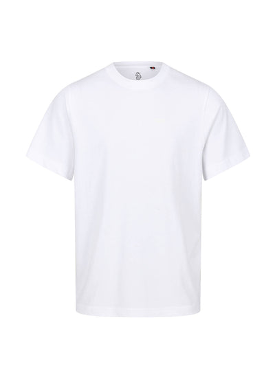 Men's white t-shirt with crew neck and short sleeves - front view.