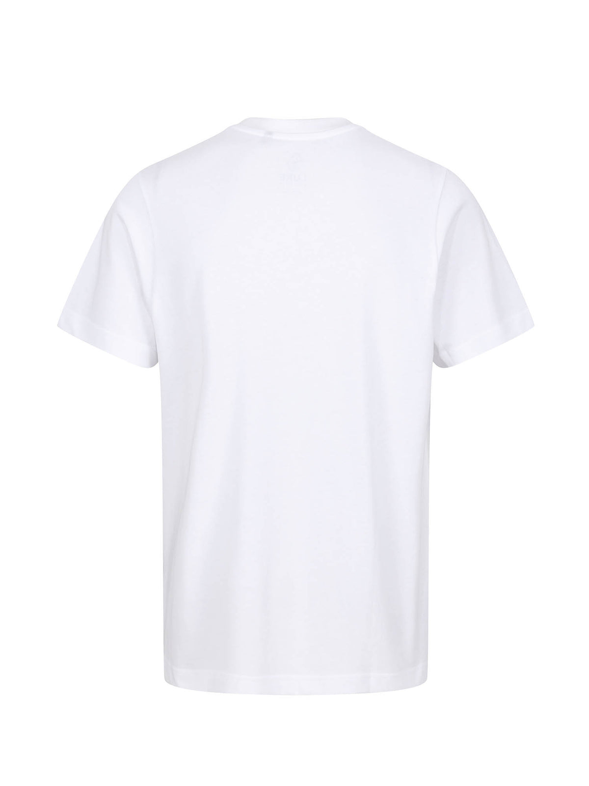 Men's white t-shirt with crew neck and short sleeves worn by a model - front view.