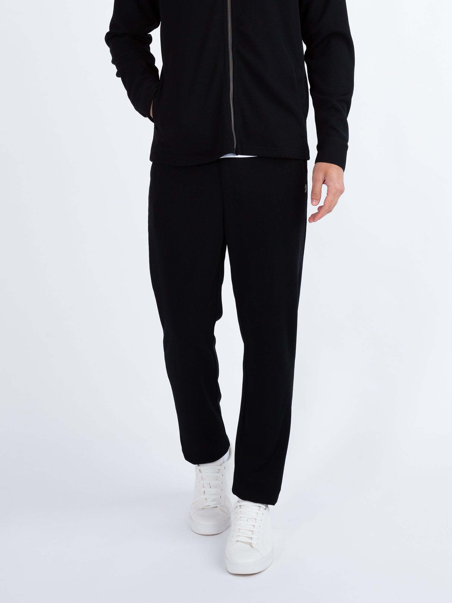 CORDON Men's Stretch Cord Textured Smart Casual Trousers in Black