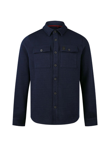 Haines Textured Cotton Long Sleeve Shirt - Navy